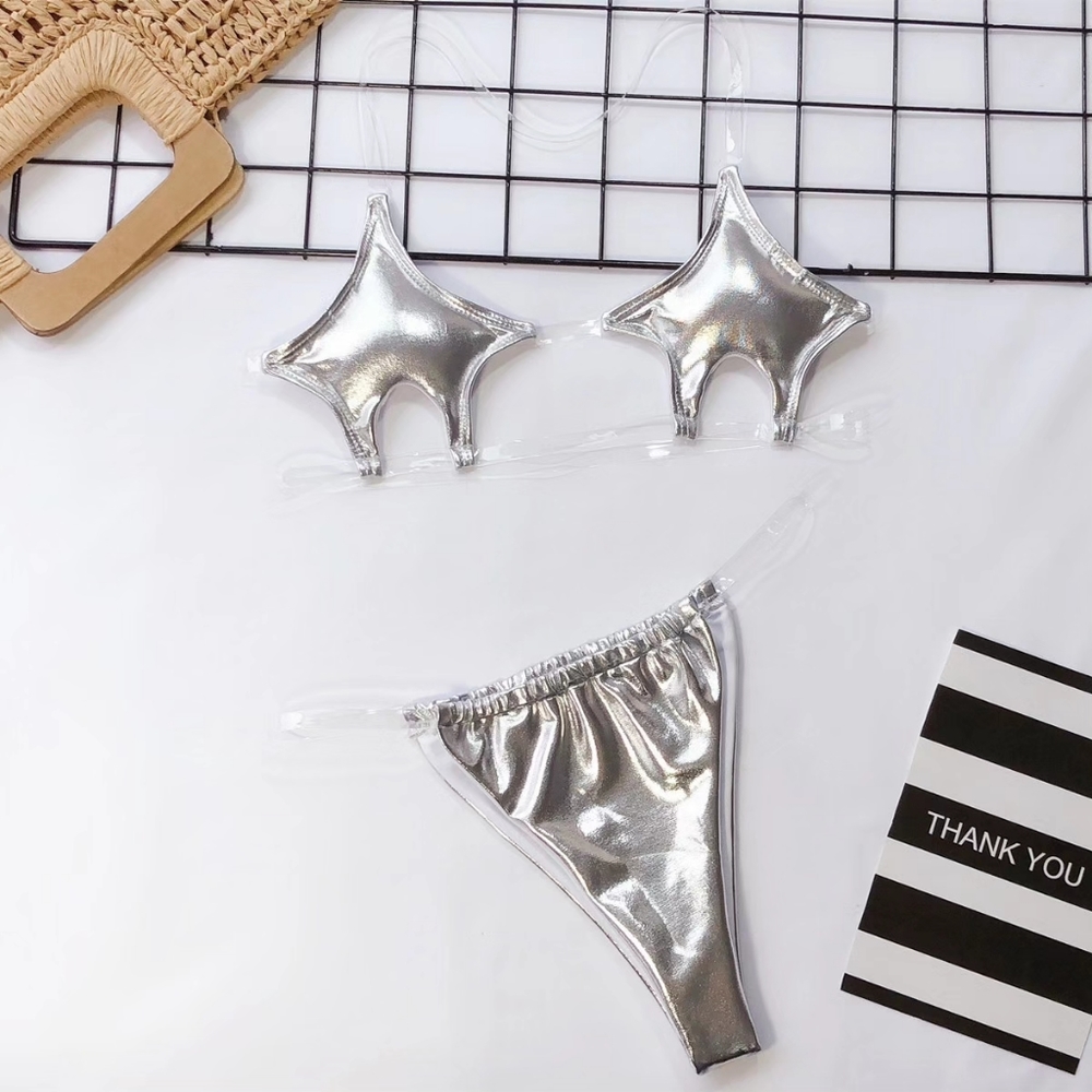 Silver Sexy Two Piece Bikini Swimsuit